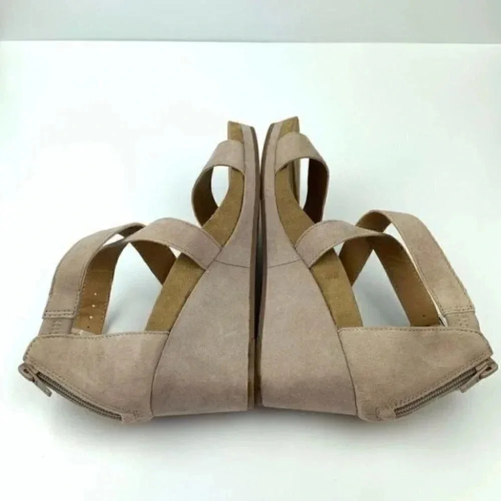 Lucky brand wedges size 6 36 Kenadee taupe suede